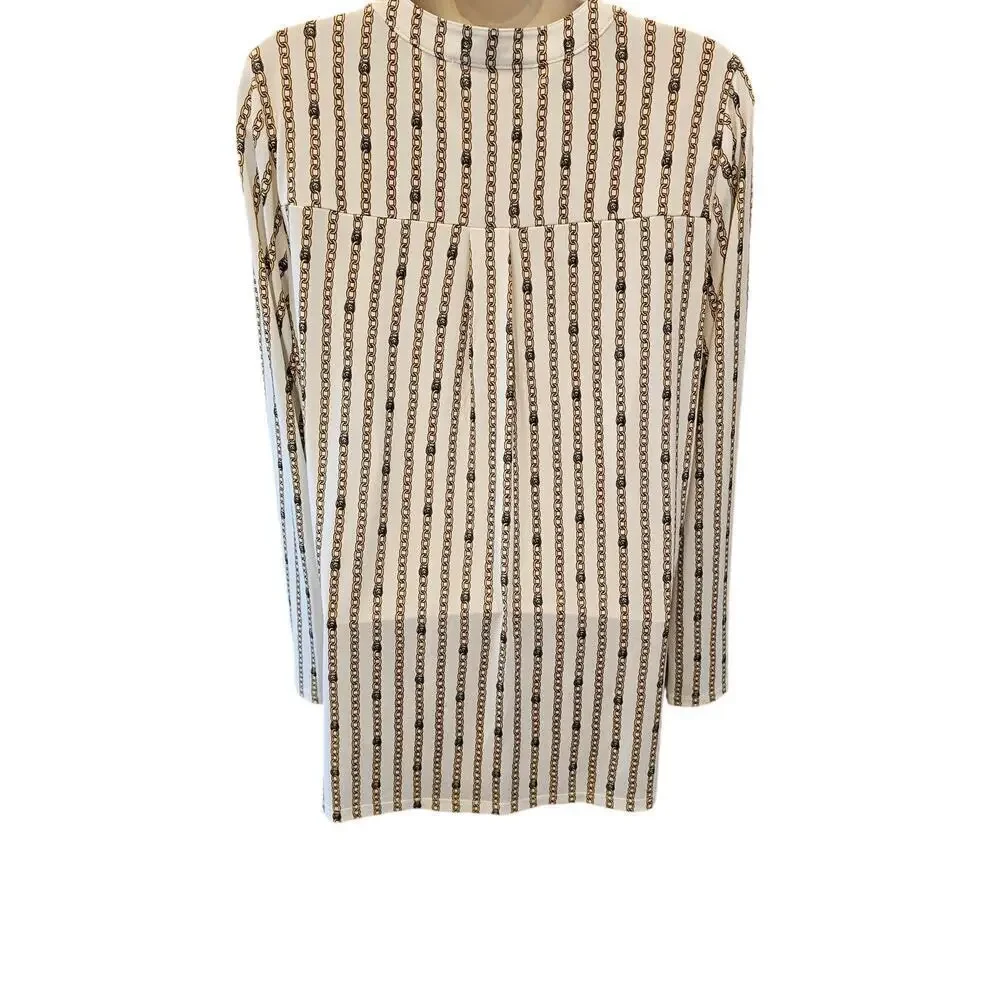 Michael kors gold chain print long sleeve Career office casual EUC M Stretch